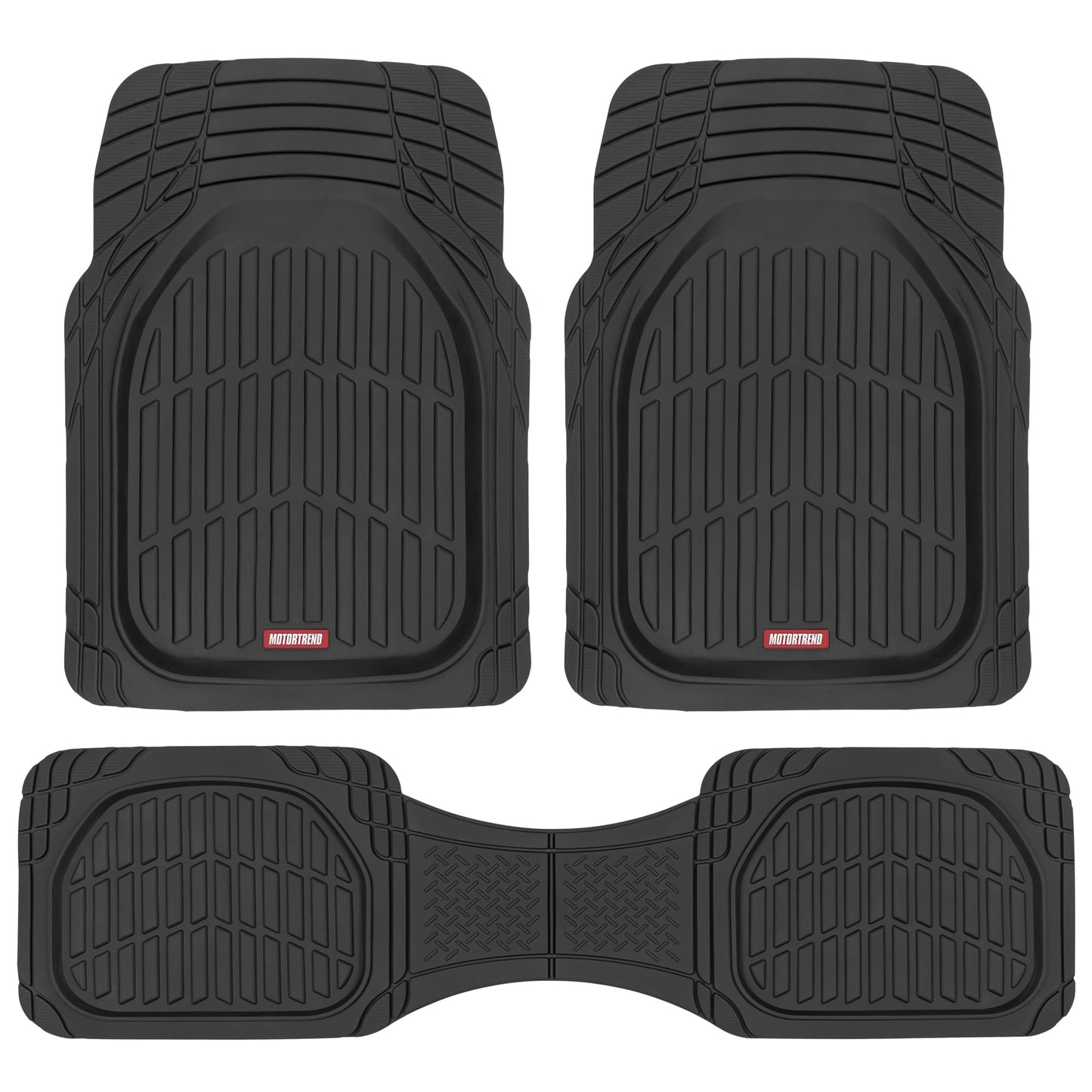 Motor Trend FlexTough Floor Mats for Cars, Black Deep Dish All-Weather Car Mats, Waterproof Trim-to Fit Automotive Floor Mats for Cars Trucks SUV, Universal Floor Liner Car Accessories