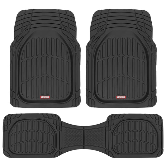 Motor Trend FlexTough Floor Mats for Cars, Black Deep Dish All-Weather Car Mats, Waterproof Trim-to Fit Automotive Floor Mats for Cars Trucks SUV, Universal Floor Liner Car Accessories