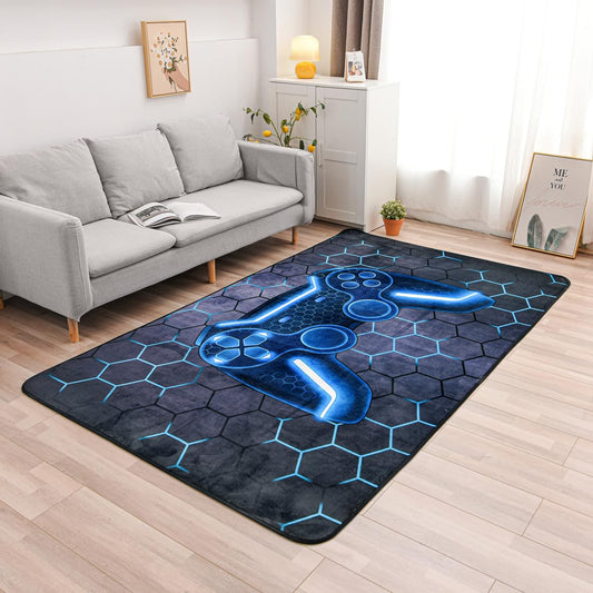 NTBED Game Console Area Rug for Bedroom Sofa Playroom Gaming Geometric Bedside Rugs Gamer Decorative Floor Mat Carpet (4x6 Feet, Blue)