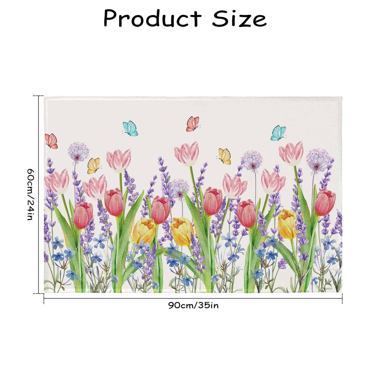 Cryomitron Spring Summer Tulip Outdoor Rug 2x3 Pink Tulip Flowers Lavender Dandelion Door Mat Indoor Entrance Non Slip Soft Low Pile Washable Throw Rugs for Living Room Bedroom Holiday Decor