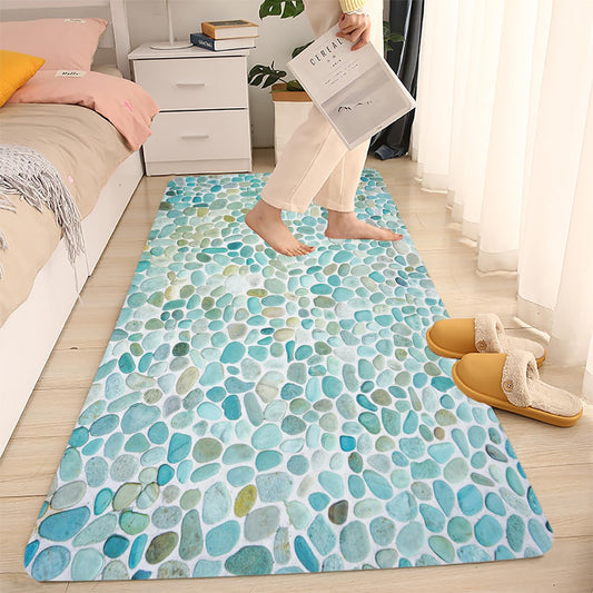 LYFANS Pebble Stone Memory Foam Bath Mat, Non-Slip Absorbent Flannel Bathroom Rug, Soft Quick Dry Shower Floor Mat for Tub, Kitchen, Bedroom (24"x59")