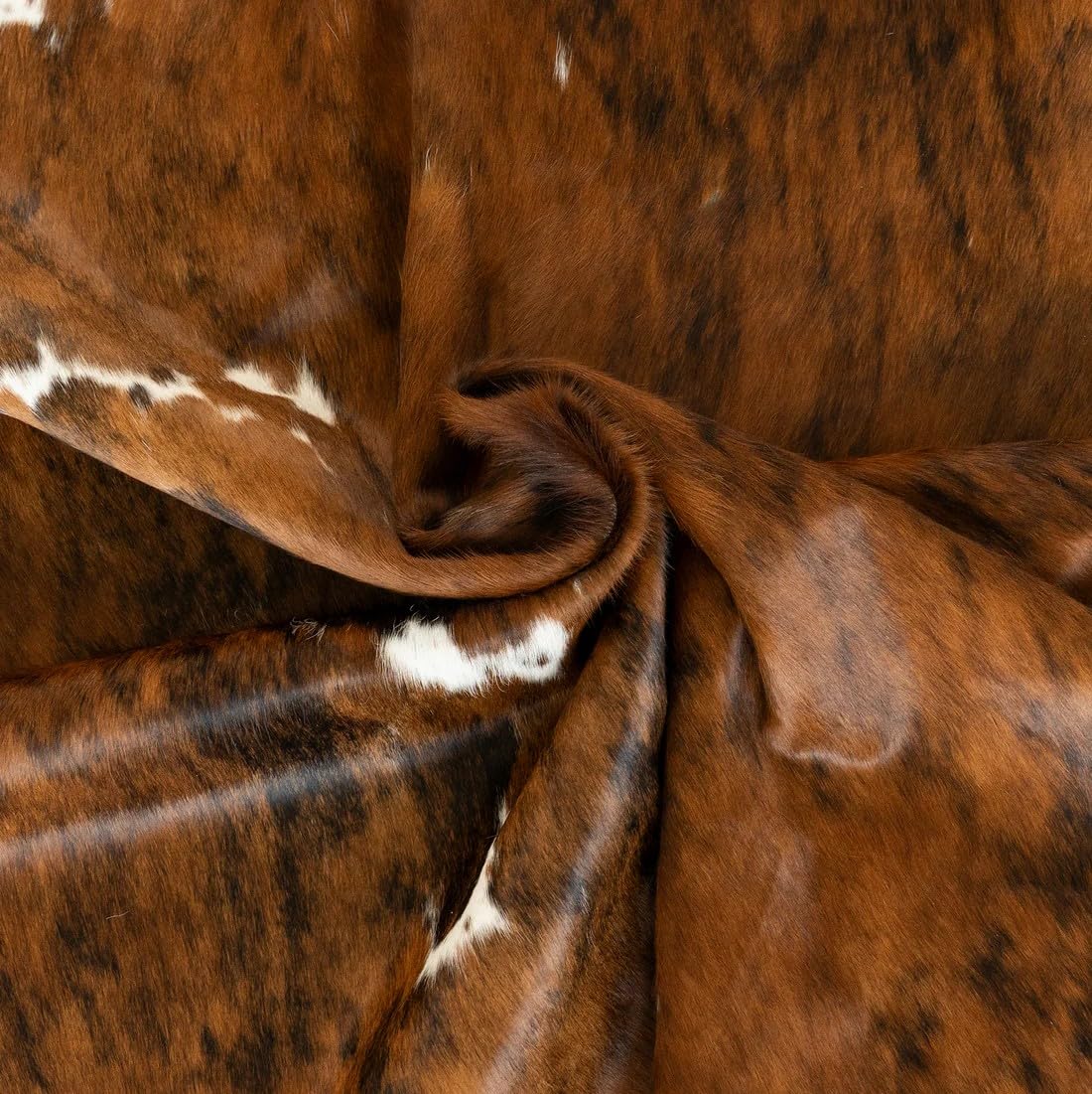 ecowhides 100% Genuine Brazilian Cowhide Rug - Tricolor Brindle Mix - Luxury Cowskin Leather Area Rug Décor 7 x 6 feet