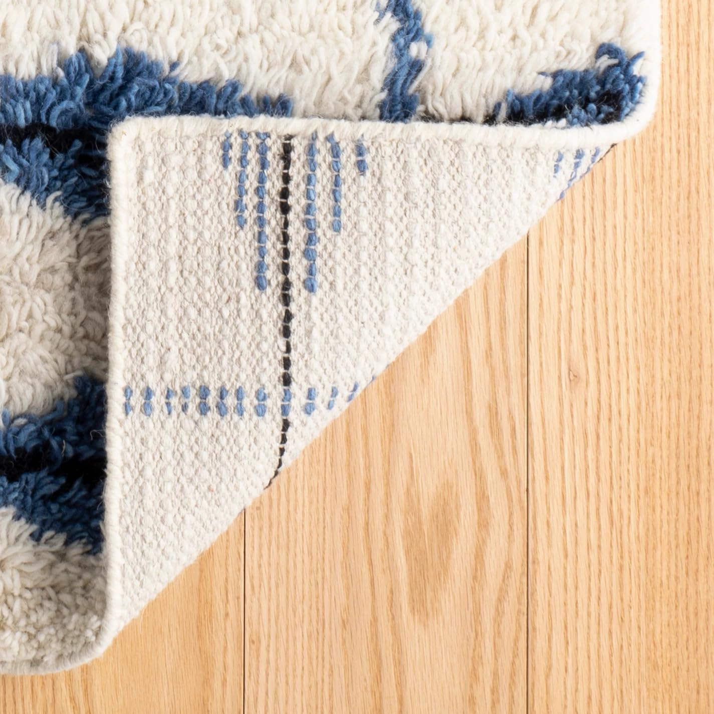 Dash and Albert Noma Wool Area Rug - 5' x 8' Indigo Geometric Handwoven Accent Rug - Durable, High Pile, Plush, Bedroom, Living Room, Dining Room - Premium Luxury Hotel Quality Soft Breathable