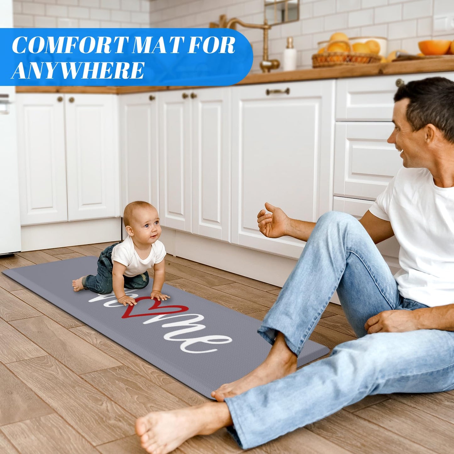 HappyTrends Kitchen Mat Cushioned Anti-Fatigue Rug Non-Slip Kitchen Rugs Stain Resistant Ergonomic Comfort Mat for Floor, Office, Sink, Laundry (17.3"x 60", Grey)