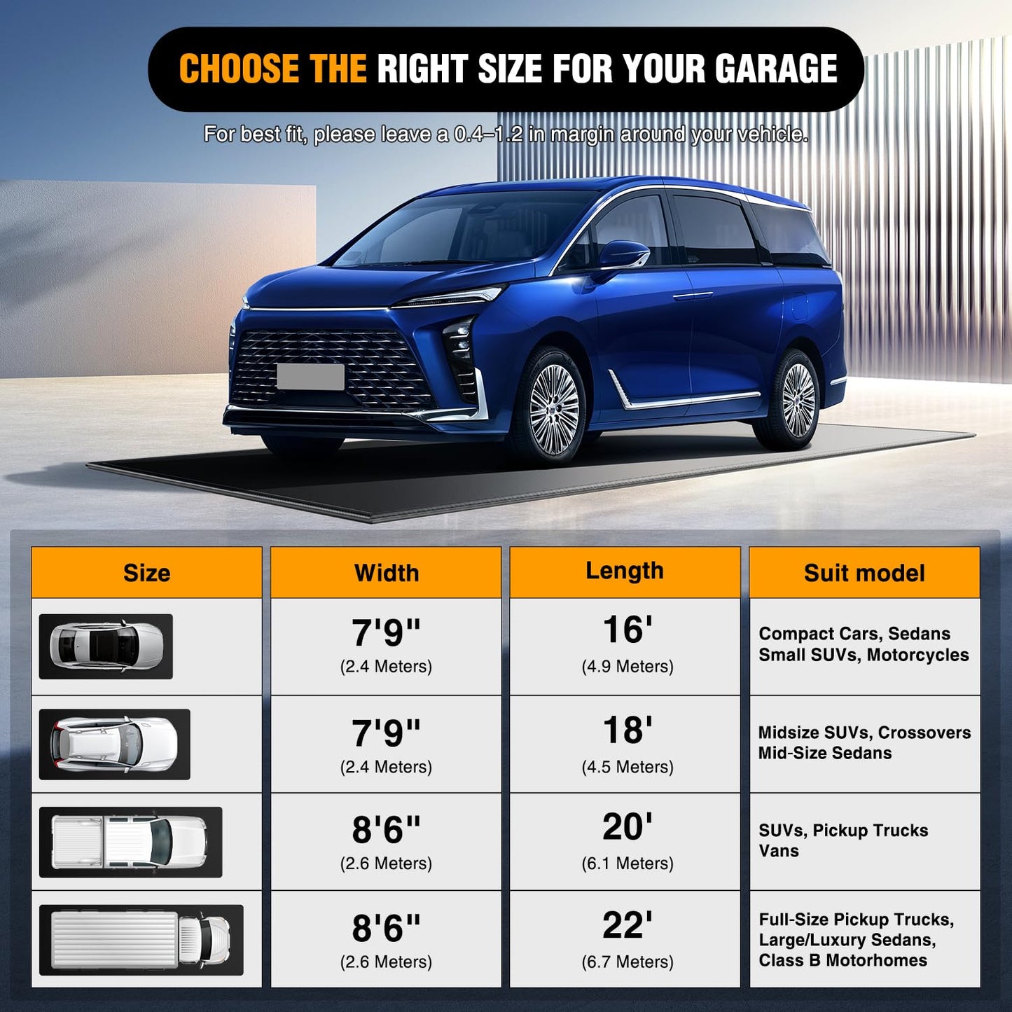 Nilight Garage Containment Mat 8'6" x 22' PVC Garage Floor Mat with 1.4" Raised Foam Edge Waterproof Heavy Duty Garage Parking Mat for Full Size Pickup Trucks SUVs Luxury Sedans Class B Motorhomes