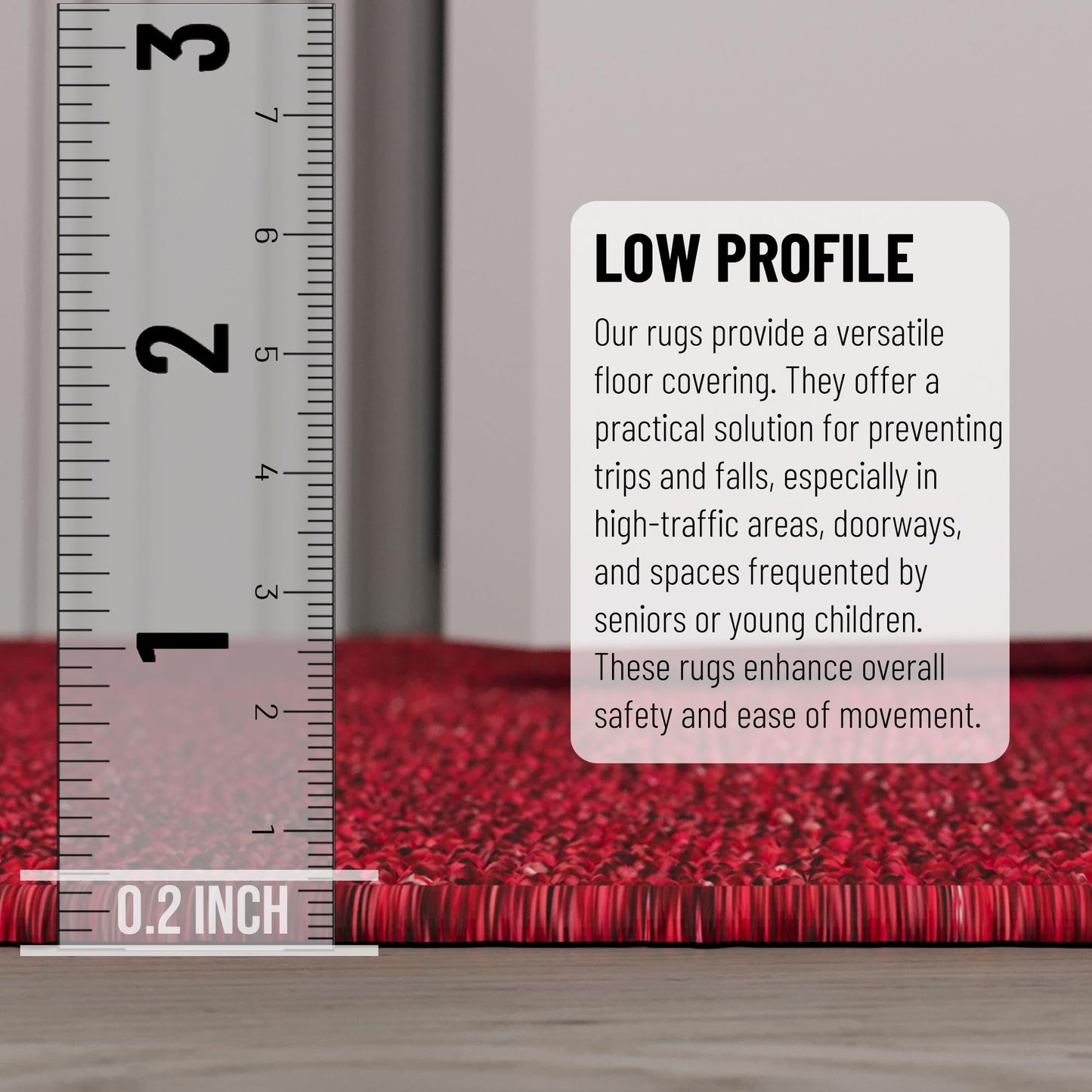 Ottomanson 2'7" x 15' Ultra-Thin Hallway Runner Rug - Durable Non-Slip Carpet for High-Traffic Areas - Fits Under Doors for Seamless Entry - Ideal for Kitchen, Entryway, Bedroom & Living Room, Red