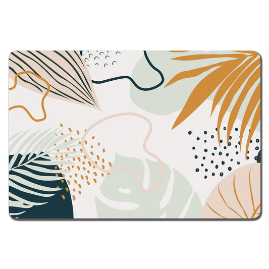 Rnivvi Dog Food Mat, 12" x 19" Boho Absorbent Dog Cat Bowl Mat for Food and Water, Cute Anti-Slip Rubber Pet Feeding Rug Protect Floors, Puppy Placemat for Feeding & Watering Supplies, Tropical Leaves