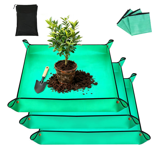 3Packs Repotting Mat, 26.8x26.8 Inch Thickened High Density PE Waterproof Gardening Tray for Plant Transplanting, Portable Foldable Potting Soil Mat with Storage Bag for Indoor Outdoor Plant Care