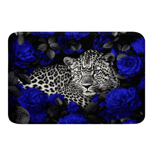 3D Leopard Rug Blue Rose Cheetah Print Bathroom Rugs for Kids Child,African Safari Animals Kitchen Mat Novelty Big Cat Wildlife Wild Animal Room Decor Shaggy Water Absorbent Shower Mat 16"x24"