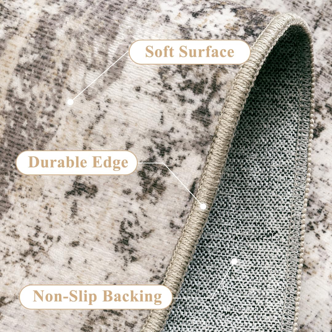 WondRg Kitchen Rug Set of 3 Washable Brown Grey Abstract Kitchen Mats for Floor Non-Slip Kitchen Runner Rug Soft Low Pile for for Bathroom Laundry Hallway Sink Entryway
