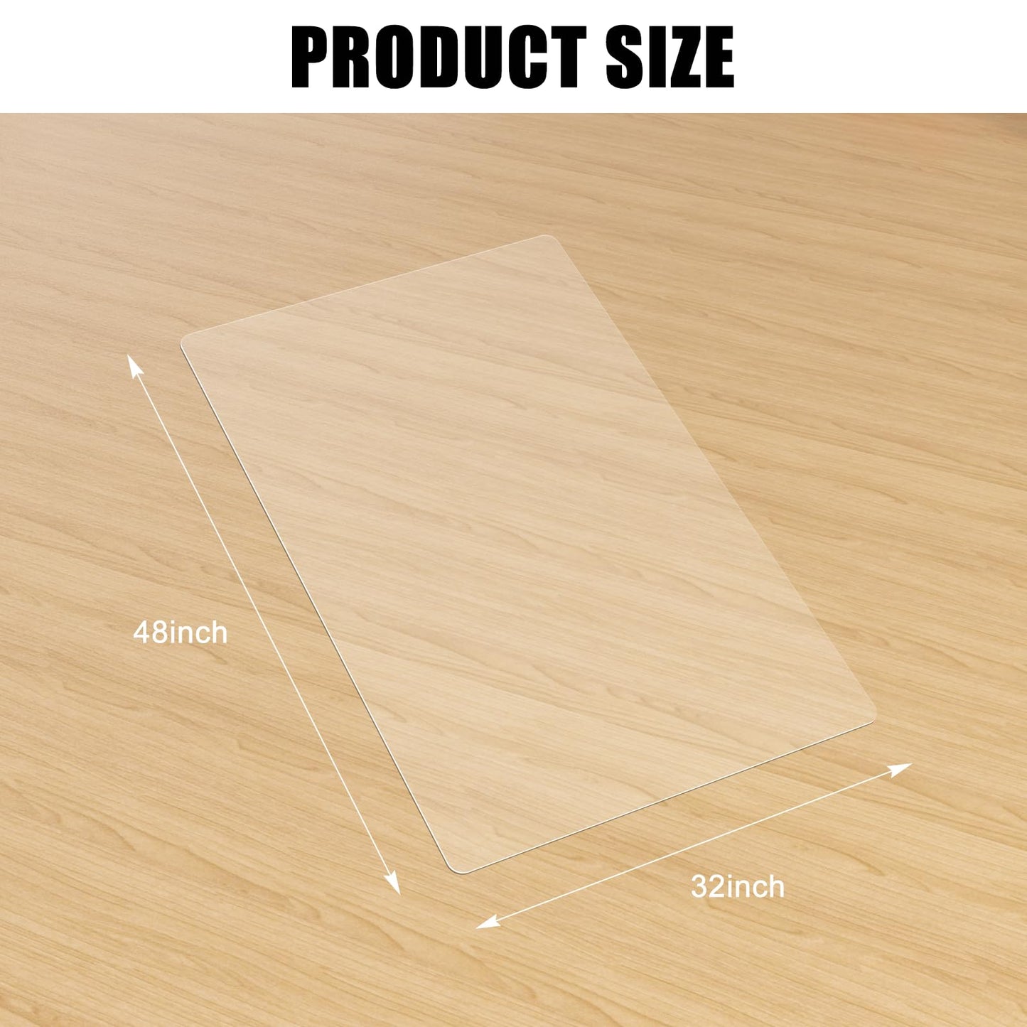 Kuyal Clear Chair Mat, Hard Floor Use, 48" x 32" Transparent Office Home Floor Protector mat Chairmats (48" x 32" Rectangle)