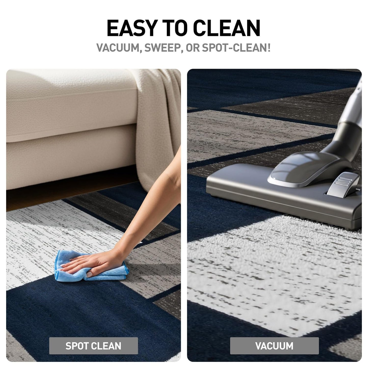Rugshop Modern Geometric Boxes Navy Area Rug, Fade-Resistant Carpet for Bedroom, Office, or Entryway, 3'3" x 5'