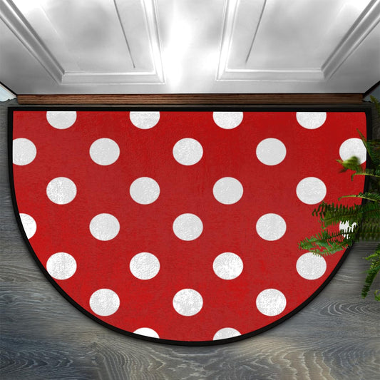 DOHOATU Half Round Door Mat, Red White Polka Dot Non-Slip Half Circle Area Rug Polka Dot Doormat Washable Durable Home Decor Half Moon Rug for Floor Indoor Outdoor Living Room Bedroom Kitchen Patio