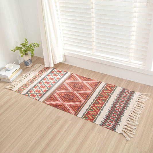 aoaoaoway Cotton Rug Soft and Handwoven Fringe Rectangular Cotton Rug Tapestry Boho Kitchen, Living Room (Orange, 51.2 * 23.6)
