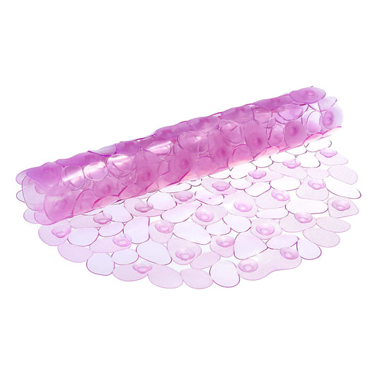 uxcell Bath Tub Shower Mat, 30" x 14.2" PVC Non-Slip Pebble Oval Mat with Drain Holes, Suction Cups for Bathroom Bathtub, Clear Purple