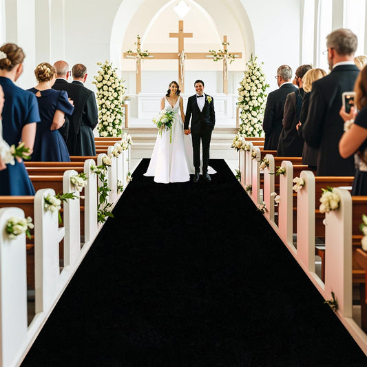 MODFUNS Wedding Decodrations Aisle Runner Black Velvet Carpet Runner 5x25FT Wedding Floor Runners Aisle Outdoor Indoor Runway Carpet Include Carpet Tapes Party Stage Reception Rugs
