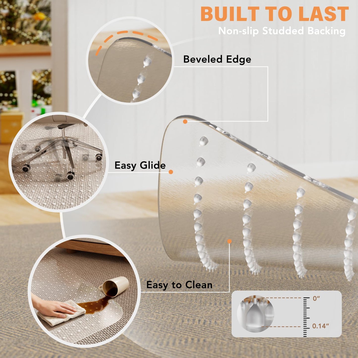 Office Chair Mat for Carpet, 36" x 48" Clear Desk Chair Mat with Lip, Heavy Duty Plastic Floor Protector for Low Pile Carpet, Smooth Easy Glide Under Desk for Office or Home