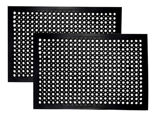 Croft&Cane Anti Fatigue Rubber Mat - 2 Pack 17x30 inches Drainage Floor Mat – Heavy Duty Non Slip Entryway Doormat - Indoor Outdoor Commercial Kitchen Bar Garage Safety Mat - Black