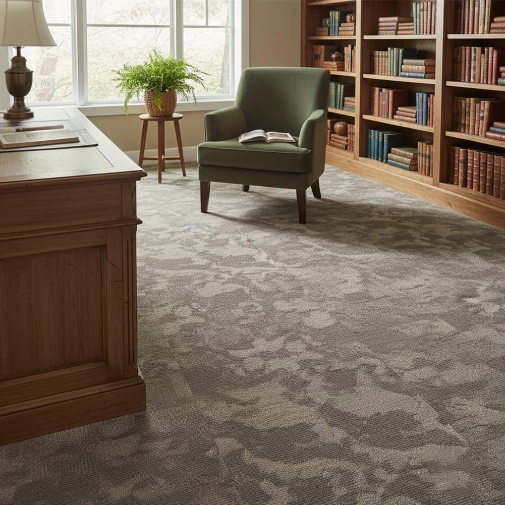 Backontro Commercial Carpet Tiles, 24" x 24" Squares, Non-Slip Soft Square Floor Tile, 18 Pieces/72 sq ft,Easy DIY with Flexlok Tabs for Office, Bedroom, Living Room (1 Box,Brown)