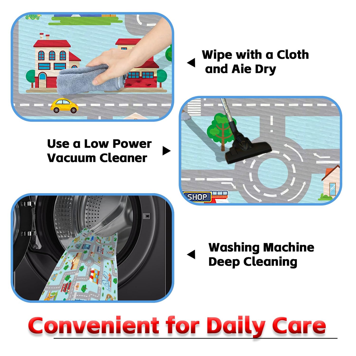 DoRlPIeY Kids Car Rug, 2' 7" x 4' City Life Road Traffic Game Carpet for Race Cars & Toys, Fun Non-Slip Race Track Educational Floor Area Playmat for Toddler Boys Bedroom Playroom Classroom Blue