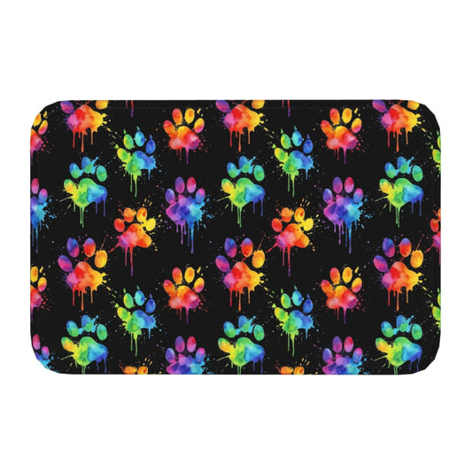 Jbofyee Watercolor Dog Paws Bath Mat 24x16 Inch Non-Slip Soft Microfiber Bathroom Rugs Washable Bathmat, Carpet Rug Entryway Colorful Pet Footprints Decor for Tub Shower Room Floor