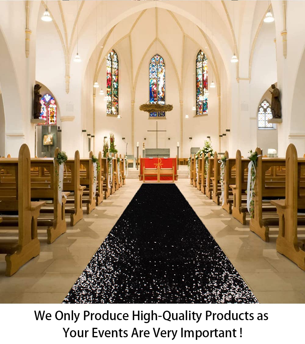 ShinyBeauty Sparkling Sequin Aisle Runner 4FTx20FT - Black Glitter Wedding Carpet,Sparkle Floor Runner Fabric for Ceremony & Reception
