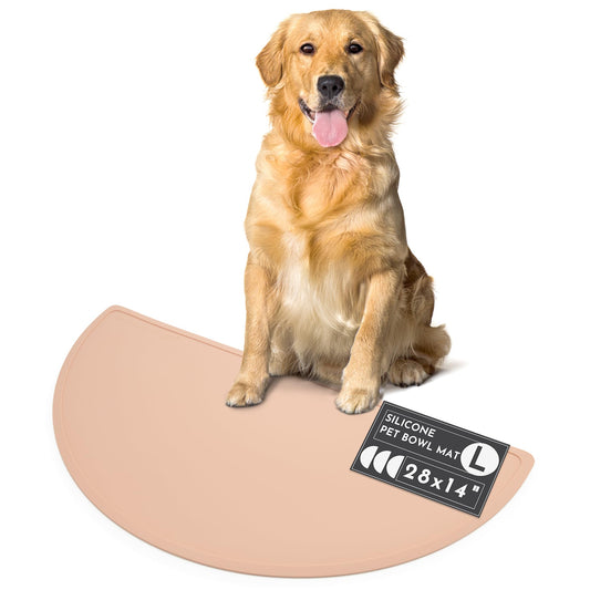 Should We Go? Waterproof Silicone Dog Food Mat – Large Size Non-Slip Pet Bowl Mat, Raised Edge Design, Easy-to-Clean Pet Food Placemat for Dog & Cat Bowls, 28" Across x 14" Deep - Blush