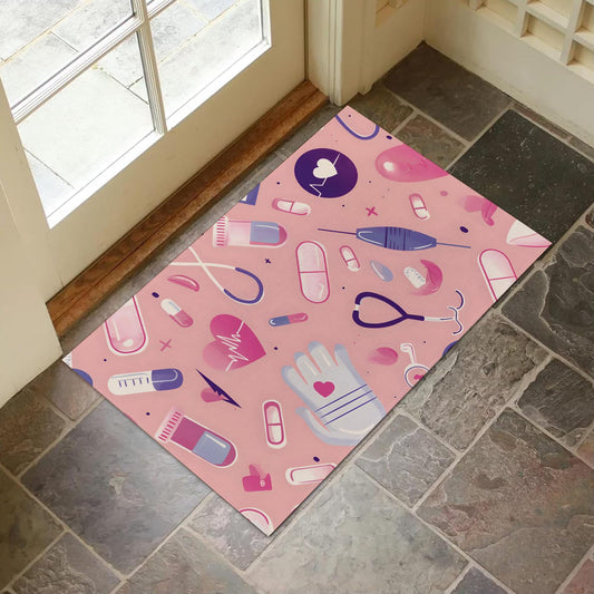 VANZEV Medical Theme Indoor Door Mat for Entryway, 17x29.5 Inch, Pink Floor Doormat for Home Decor, Non-Slip Rug Mat for Living Room, Kitchen, Bedroom, Gifts for Lover