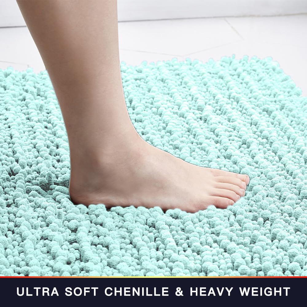 Walensee Large Bathroom Rug Non Slip Bath Mat (72x24 Inch Spa Blue) Water Absorbent Super Soft Shaggy Chenille Machine Washable Dry Extra Thick Perfect Absorbant Best Plush Carpet for Shower Floor