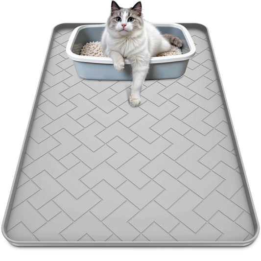 Silicone Cat Litter Mat for litter box Large 34" X 22"-Easy to Clean Cat Litter Trapping Mat, Waterproof, urine-proof and non-slip to keep the floor clean and tidy（Gray）