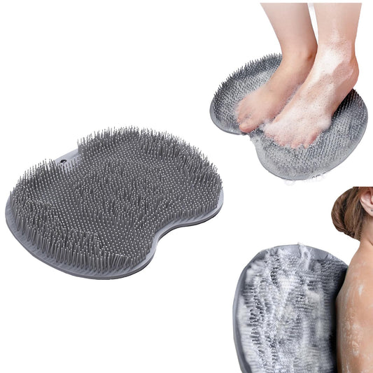 Merleu Shower Foot Scrubber Mat with 3 Types of Upgraded Brushes for Massage, Shower Back Scrubber with Micro Suction Cups,Back Washer,Shower Scrubber for Body at Home Spa (Gray)
