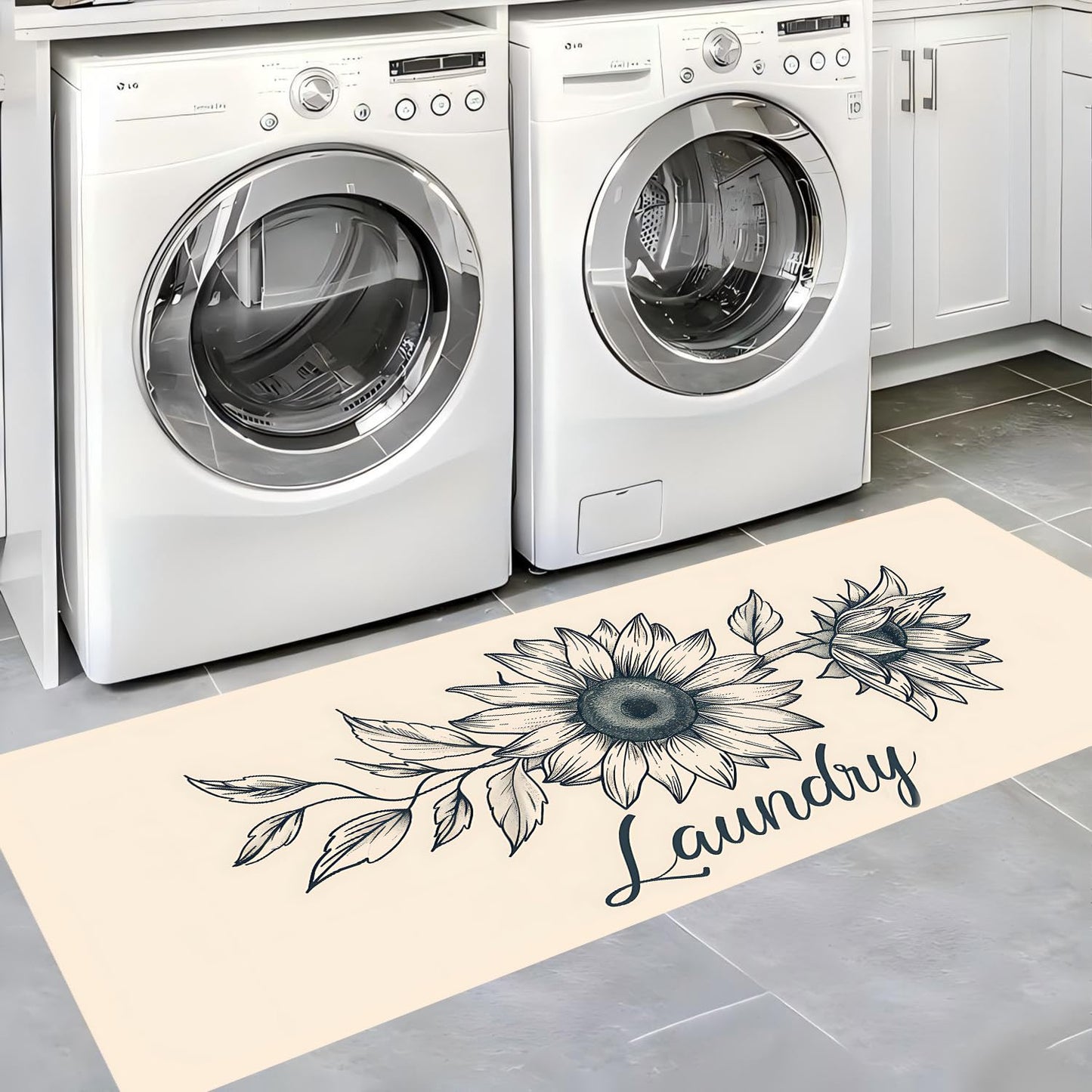 LEIWEIHOPE Runner Rug 20x47 inch, Non-Slip Waterproof Laundry Room Rug,Spring Summer Holiday Kitchen Runner with Festive Designs,Indoor Decorative Mat for Home (Flower, 20x47 inch)