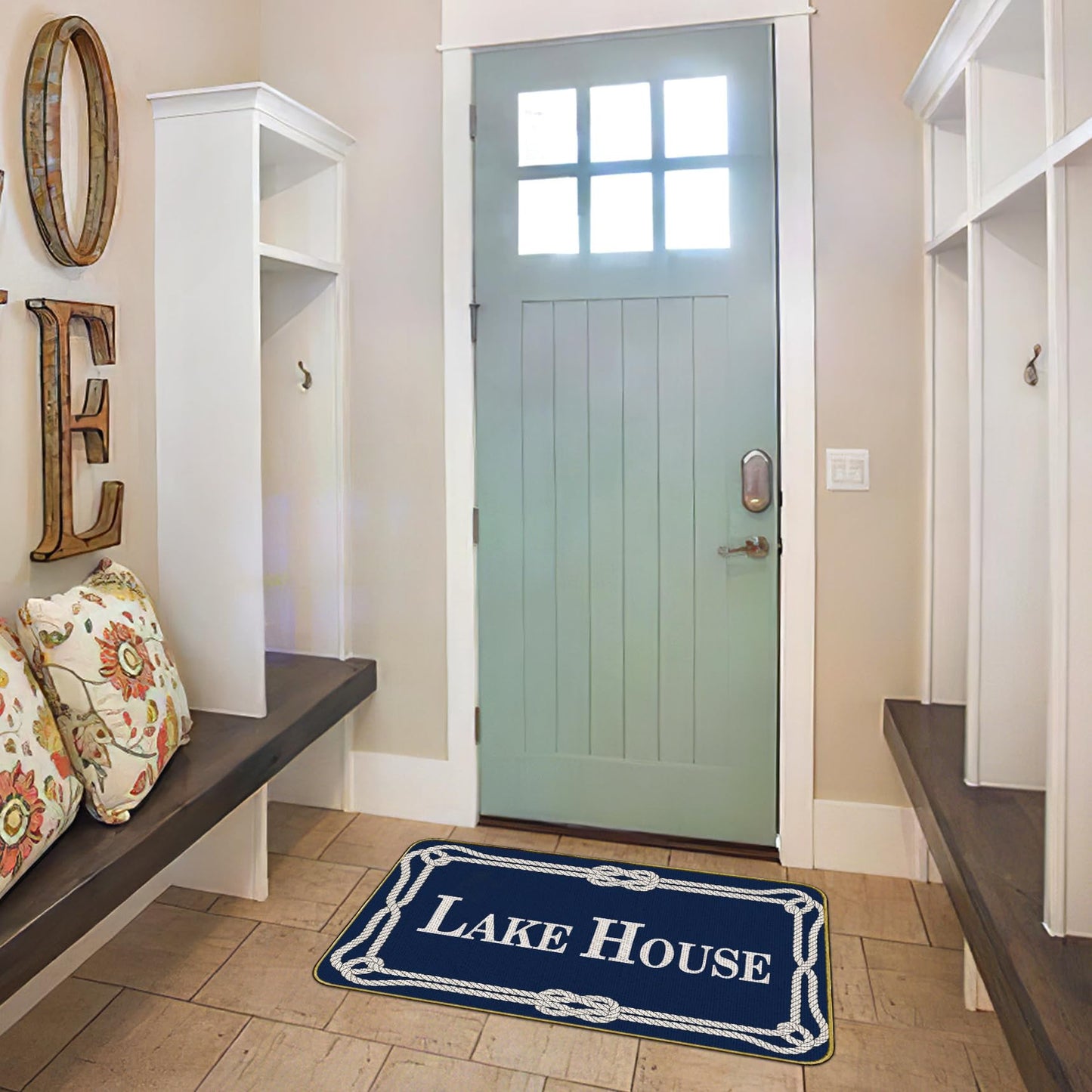 Mingnei Lake House Welcome Doormat Door Mat for Home House Entrance, Navy Blue Nautical Lake Home Floor Mats for Outdoor Outside Entryway Rug 30x17 Welcome Doormat Indoor