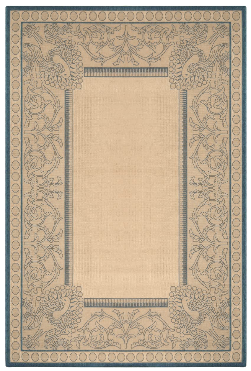 SAFAVIEH Washable Rug Outdoor Courtyard Collection - 5'3" x 7'7", Natural & Blue, Non-Shedding & Easy Cleaning, Ideal for Patio, Backyard, Mudroom (CY2965-3101)
