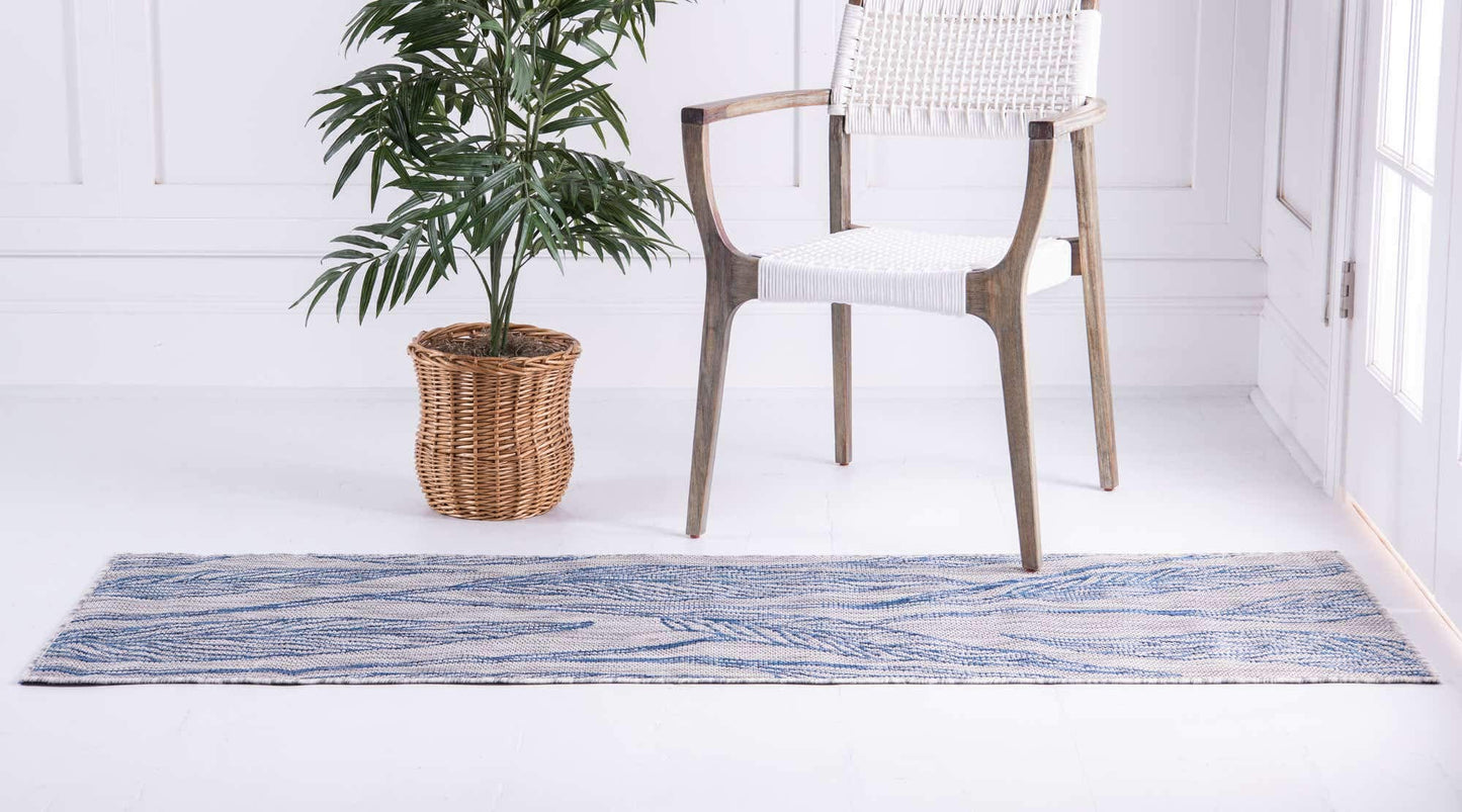 Unique Loom Outdoor Botanical Collection Area Rug - Leaf (2' x 6' 1" Runner, Light Gray/ Ivory)