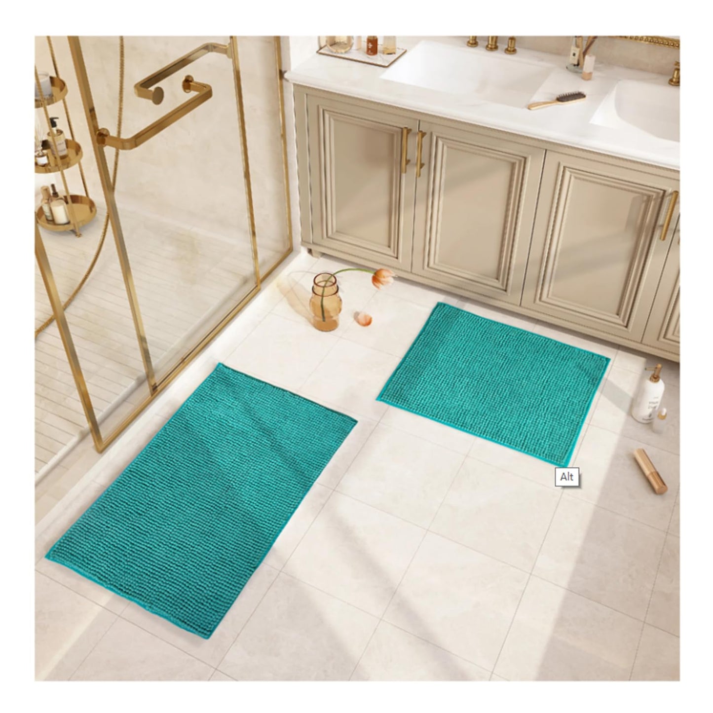 Civkor Teal Bathroom Rugs, Chenille Bathroom Rugs Sets 2 Piece with Non Slip Backing, Bath Mats 31x20+24x16 Inch High Absorb Water Turquoise Bath Rugs, Quick Dry and Easy Clean