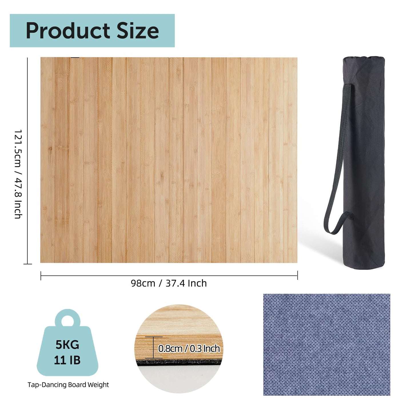 Tristcily Tap Dance Floor - 8MM 47.8 x 38.5 Inch Portable Dance Floor for Any Surface with Storage Bag, Solid Dance Board Mat, Cushioned Base Mat Perfect for Home, Studio & Events