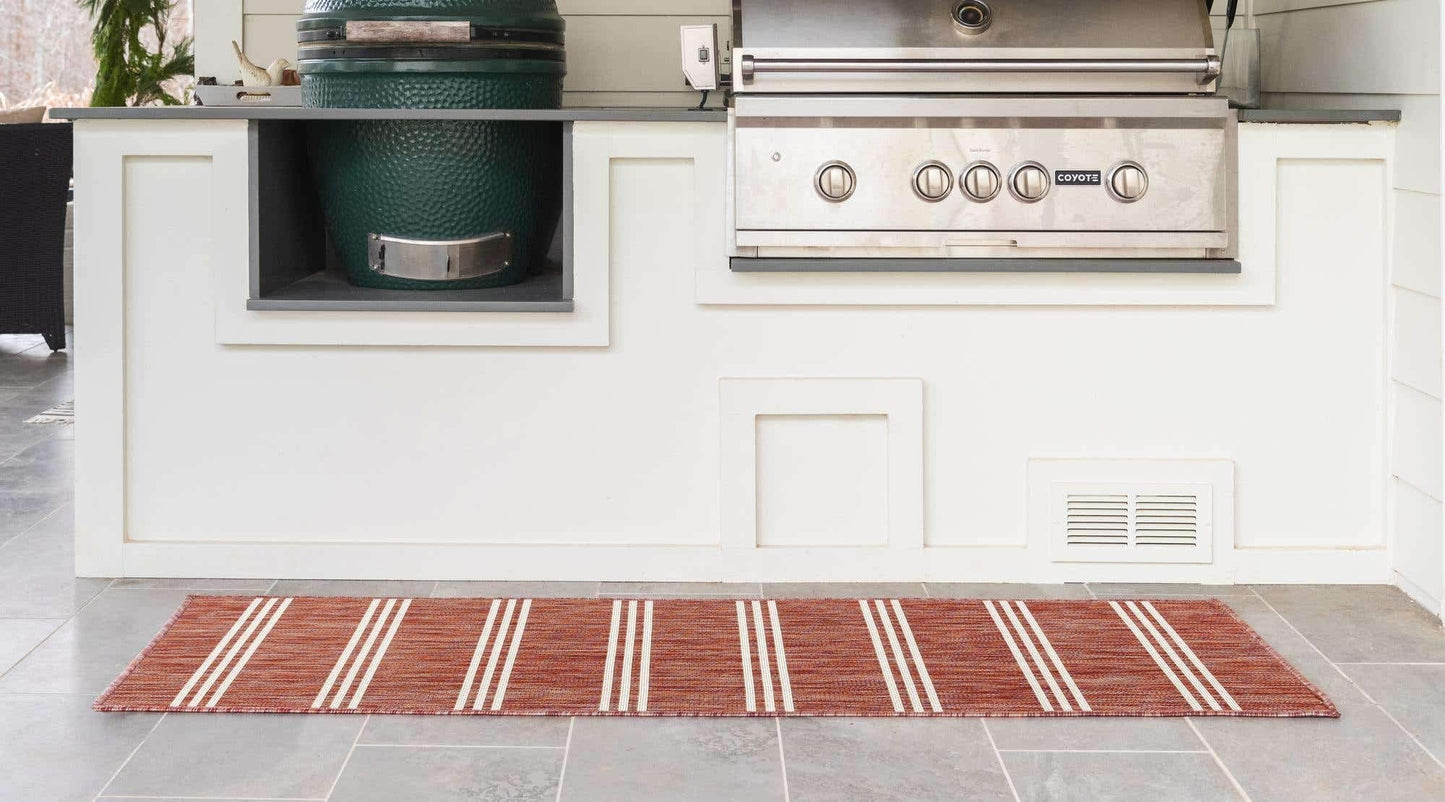 Unique Loom Outdoor Collection Area Rug - Anguilla (2' x 8' Runner, Rust Red/ Ivory)