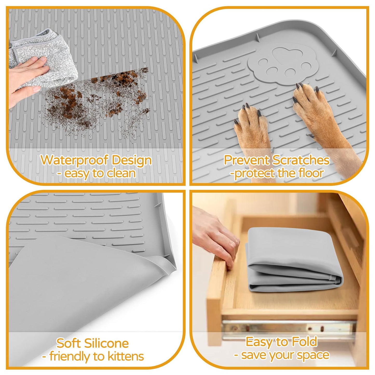 Lanstics Dog Food Mat, 50" x 35" Large Silicone Mat Dog Feeding Mat with Raised Edge Non-Slip Pet Feeding Mat for Food and Water Bowl, Easy to Clean, Floor Protection (Gray)