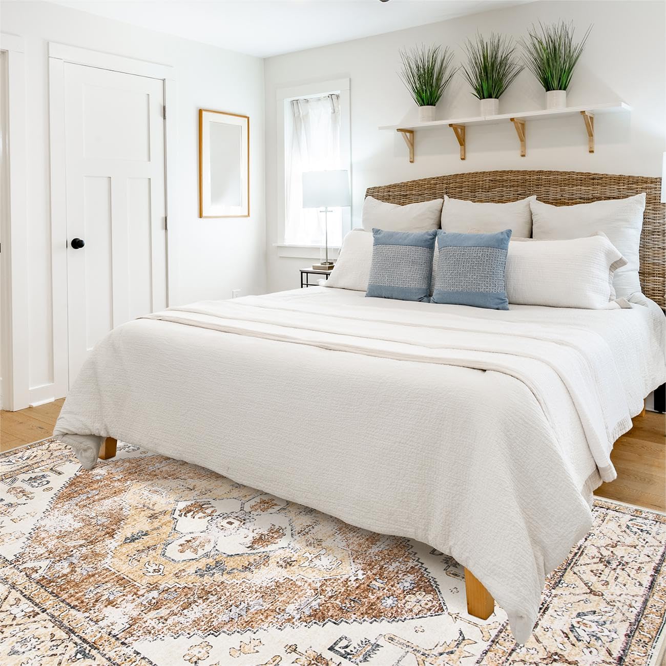Lahome Washable Living Room Area Rugs 8x10 - Boho Ultra-Thin Non-Slip Bedroom Rug 8x10 Under Bed, Farmhouse Neutral Print Floor Carpet for Dining Room Office Adelyn (Taupe,8'x10')