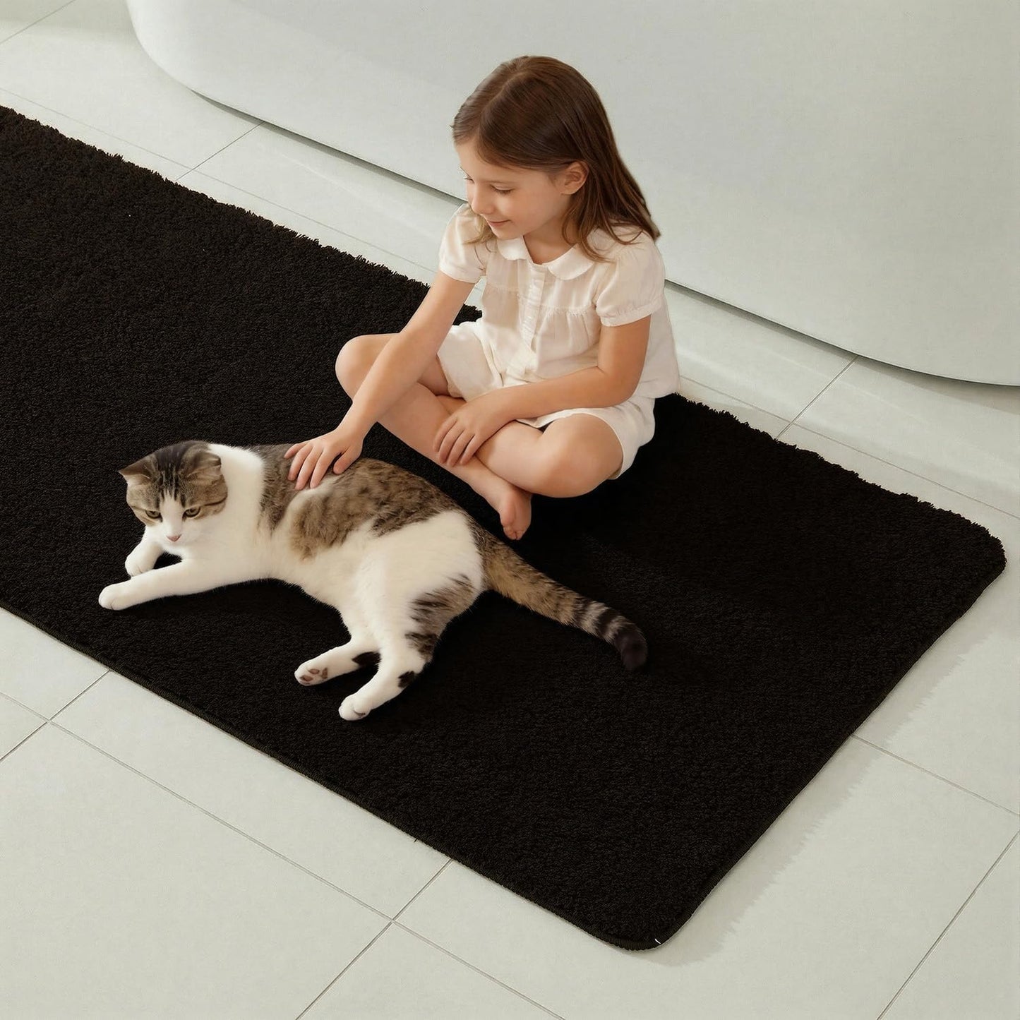TYUU Black Bathroom Rug, Ultra Soft Bath Rugs Non Slip Washable, Super Absorbent Quick Dry Bath Mat with Rubber Backing for Bathroom Floor, Shower, or Sink, Black 20" x 30"
