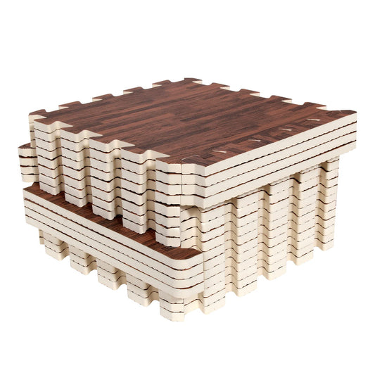 Smabee 16pcs Interlocking Printed Wood Grain EVA Foam Mats Protective Floor Tiles Exercise Play Mat for Kids Room Parlor Bedroom Home 11.8" x 11.8" (Wood Grain Brown)