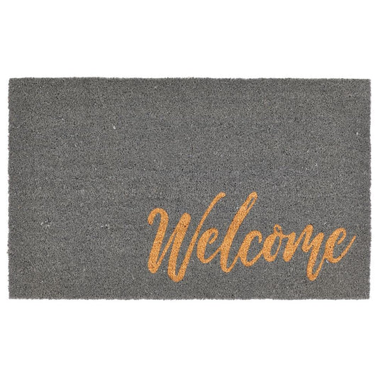 mDesign Rectangular Coir and Rubber Entryway Welcome Doormat with Natural Fibers for Indoor or Outdoor Use - Decorative Script Welcome Design - 36" x 22" - Natural/Gray