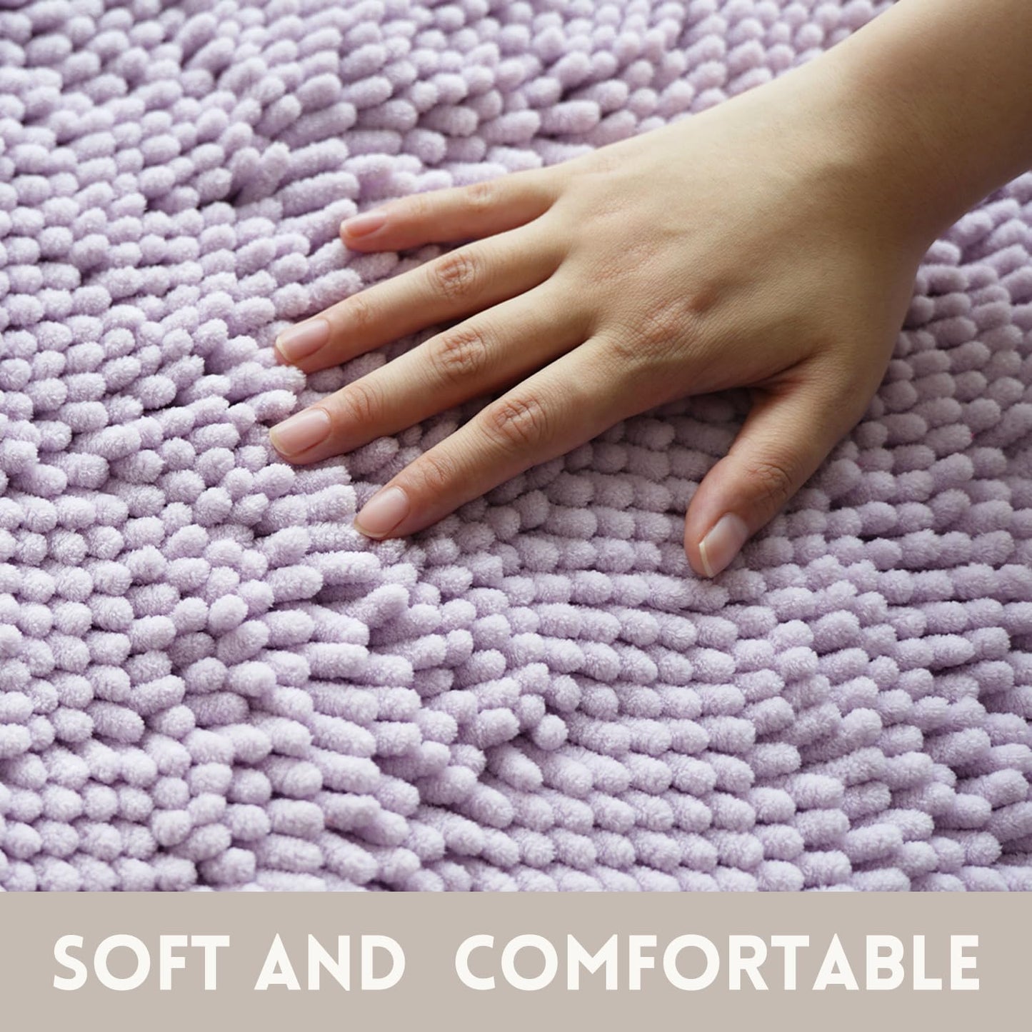 Flotstiga Bathroom Rugs Chenille, Extra Thick and Absorbent, Non-Slip, Machine Washable, Dry Quckily, Soft Cozy Plush, Used Under Shower Bathtub and Sink, Bath Mat Sets Lavender