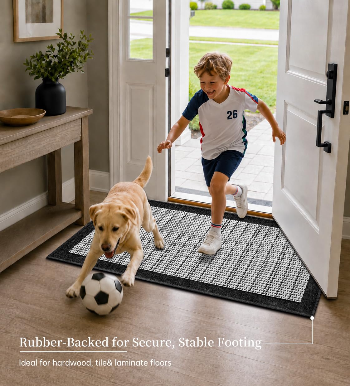 eqivei Kitchen Rugs, Non Slip Washable Kitchen Mat Set of 2, 47"x20"+31"x20", Absorbent Runner Rugs with Rubber Backing for Front of Sink, Kitchen Floor, Laundry Room (Black)