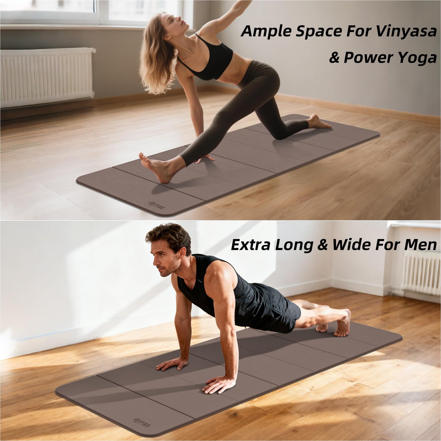 Extra Large 75"x32" Foldable Yoga Mat, Durable Non-Slip TPE Fitness Mat for Yoga, Pilates, Floor Workouts, 7-Fold Portable for Home Gym & Travel (6mm Thick)(Brown)