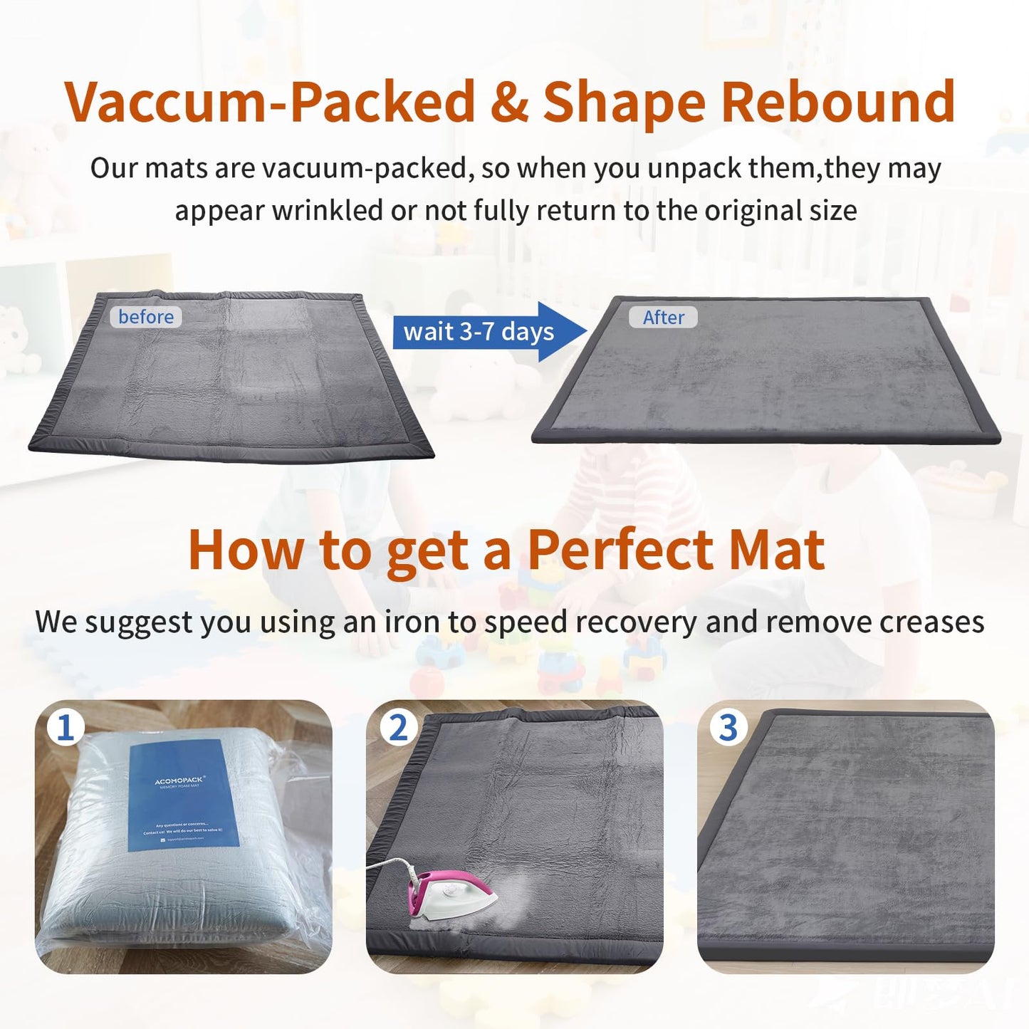 ACOMOPACK Baby Play Mat Area Rug for Living Room 1.3" Thick Memory Foam 59"×71" Dark Grey- Non-Slip Bottom for Kid, Toddler, Tummy Time Crawling Mat for Floor, Soft Velvet Nursery Rugs, Yoga
