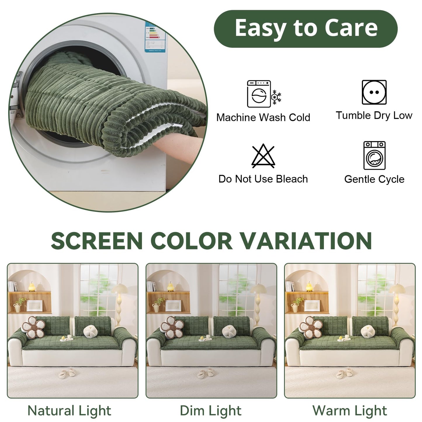 OstepDecor Couch Cover for Dogs, Washable Non Slip Sofa Cover for Pets, Soft Couch Covers for Sofa, Loveseat and Sectional, Furniture Protector Against Pet Hair & Scratches (27.6" x 27.6", Moss Green)