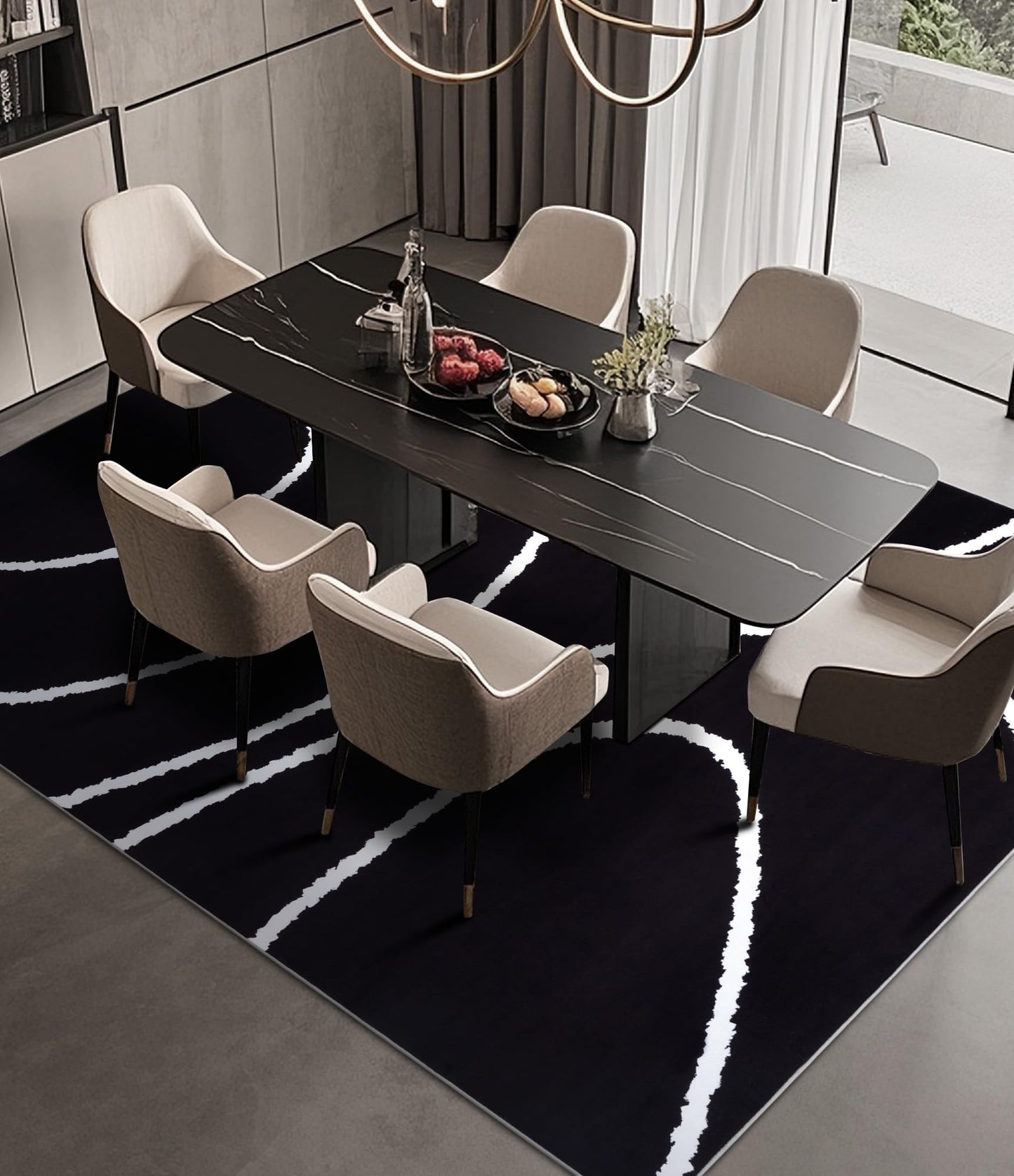 YIHOUSE Black Modern Area Rug 6x9,Abstract Rugs for Bedroom,Black and White Geometric Rug,Minimalist Wave Rug,Dark Washable Area Rugs 6x9 Non Slip Rugs for Living Room，Office