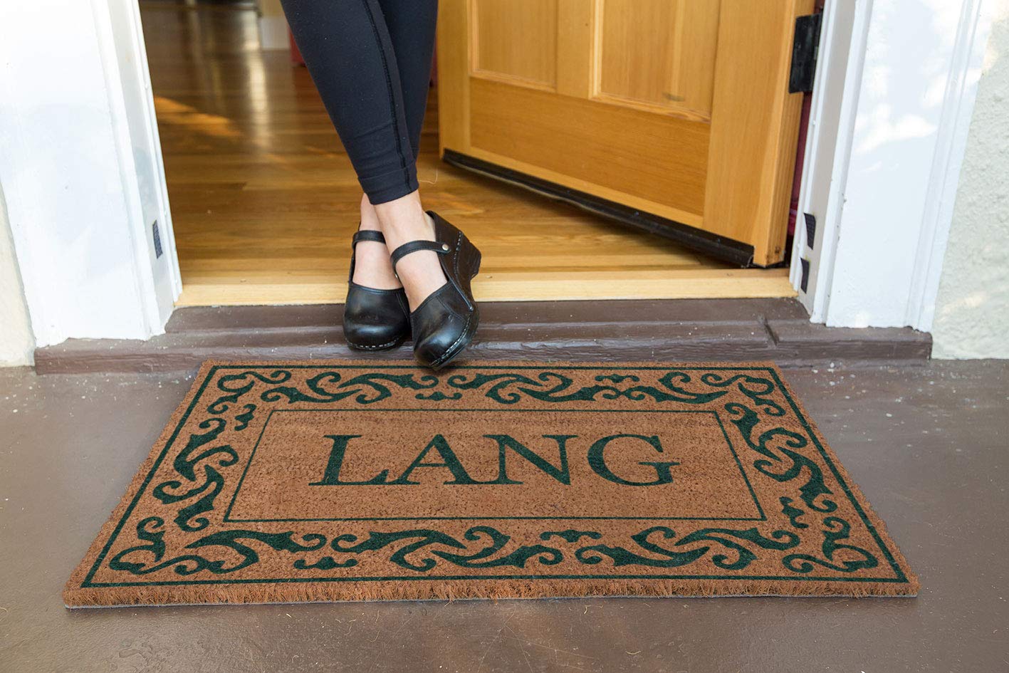 COCO MATS 'N MORE Coco Coir Door Mat – Personalized Outdoor Welcome Mat, Front Porch Mat with Vinyl Backing & Heavy-Duty Dirt-Trapping Bristles, (38" x 60"| Green | Rolling Scrolls | Made in USA)